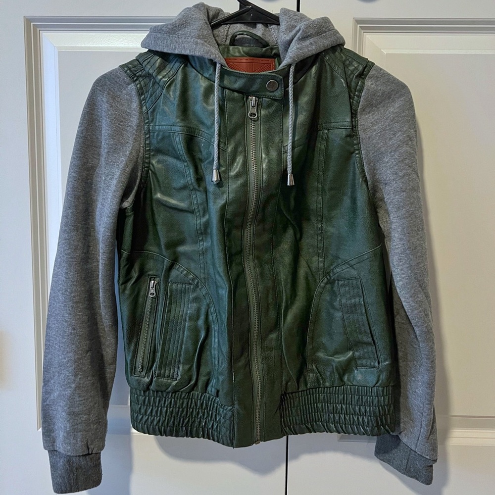 Faux Army Green Leather Jacket